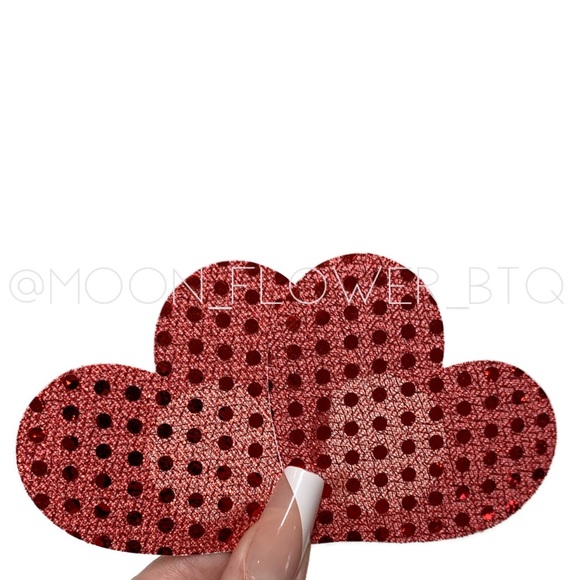 Red Lace Polka Dot Heart Breast Petal Pasties - Picture 4 of 8